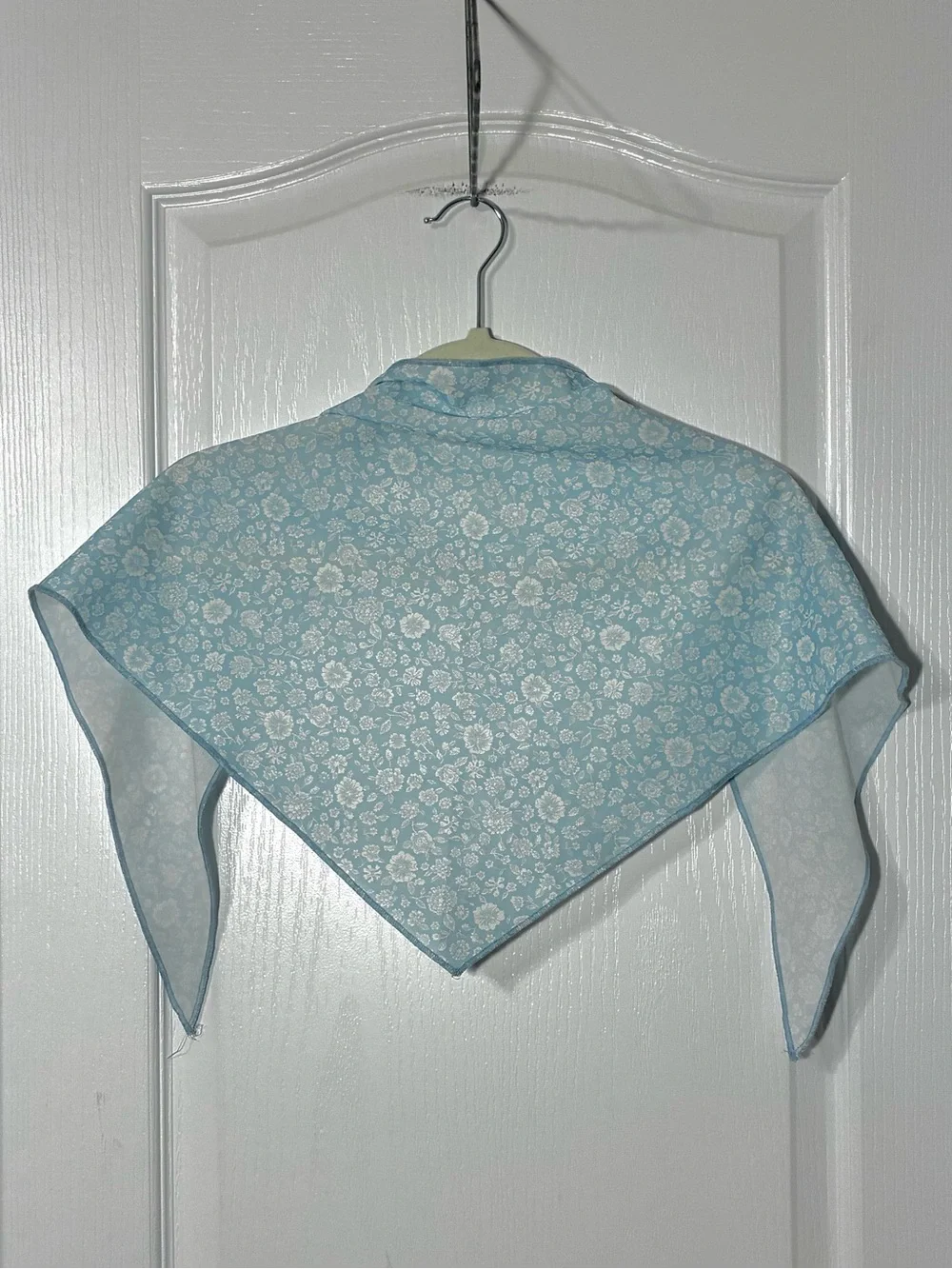 Vintage Floral Triangle Head Scarf Sky Blue & White
